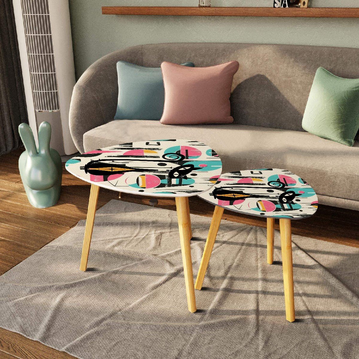 Kate McEnroe New York Mid Mod Atomic Cat Abstract Nesting End Tables, Retro MCM Coffee Table, Quirky 50s FurnitureNesting TablescdSHB3OqjD