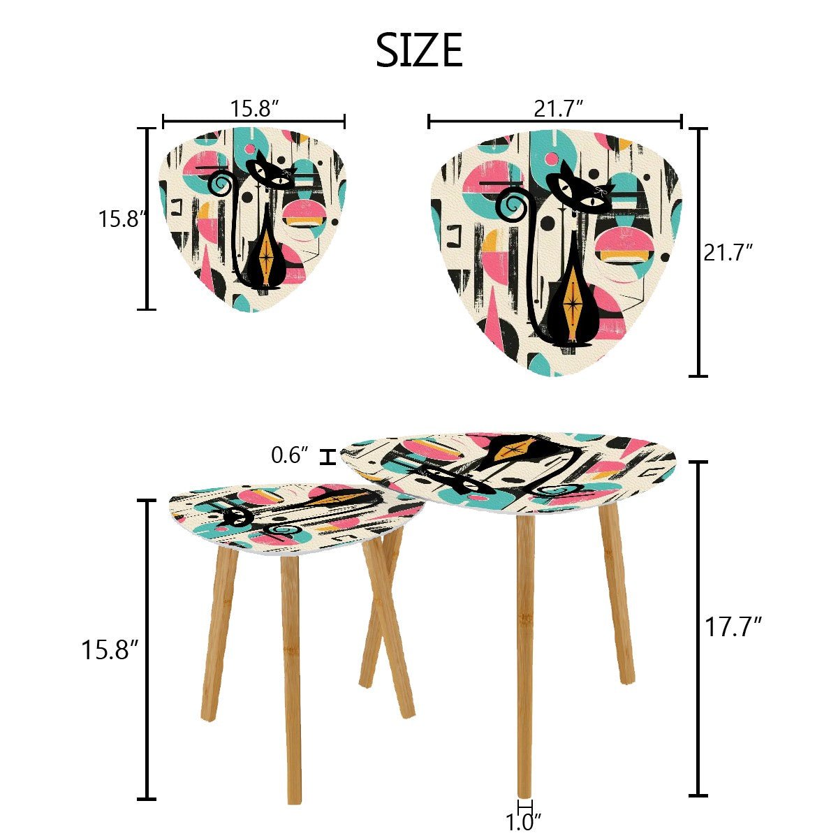 Kate McEnroe New York Mid Mod Atomic Cat Abstract Nesting End Tables, Retro MCM Coffee Table, Quirky 50s FurnitureNesting TablescdSHB3OqjD