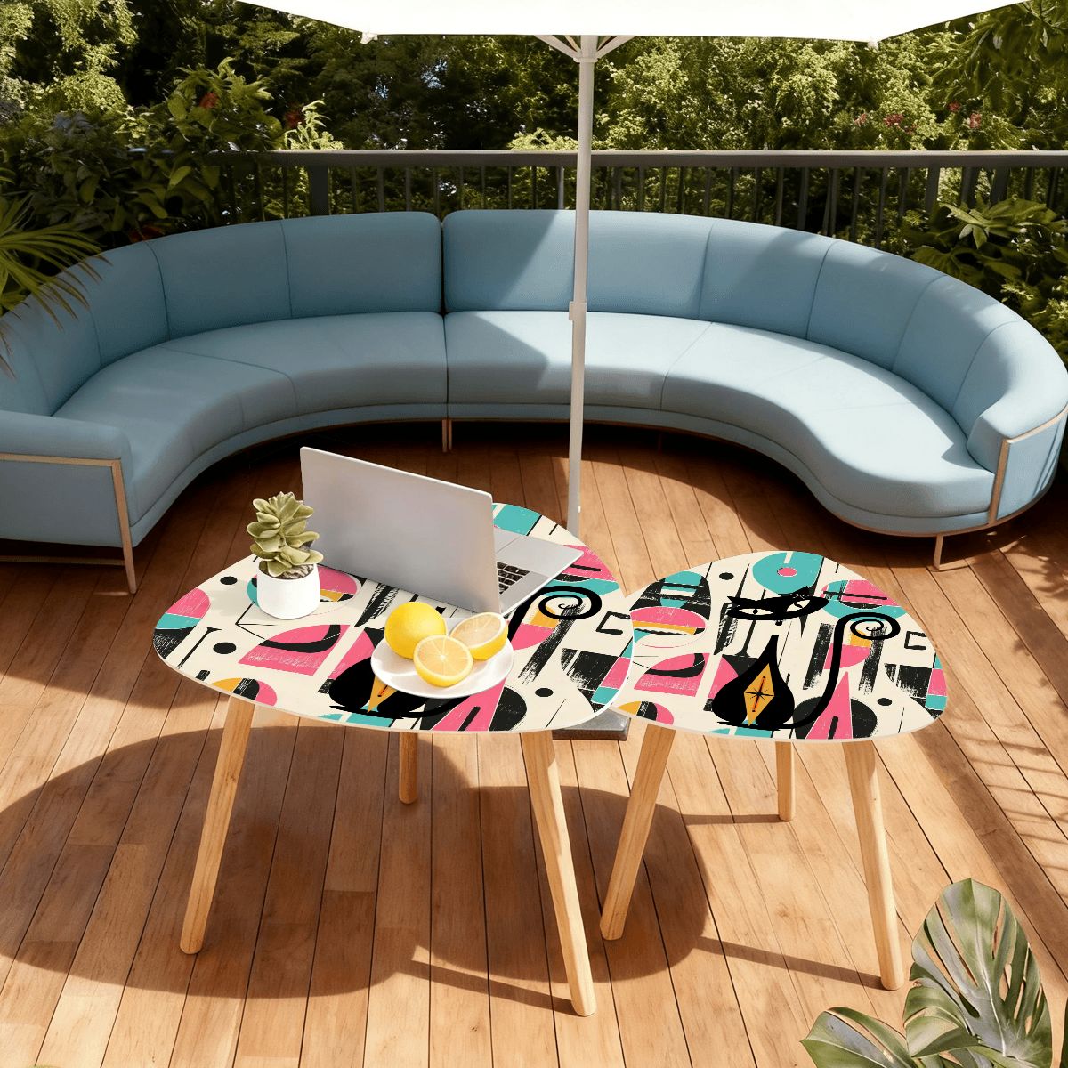 Kate McEnroe New York Mid Mod Atomic Cat Abstract Nesting End Tables, Retro MCM Coffee Table, Quirky 50s FurnitureNesting TablesF7EJMTCBnb