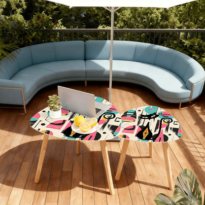 Kate McEnroe New York Mid Mod Atomic Cat Abstract Nesting End Tables, Retro MCM Coffee Table, Quirky 50s FurnitureNesting TablesF7EJMTCBnb
