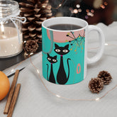 Kate McEnroe New York Mid Mod Atomic Cat Ceramic Mug, 11oz MCM Retro Mid Century Modern, Turquoise, Pink Boomerang Starbursts Coffee, Tea Drinkware - 127581923Mugs23841630601813893934