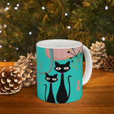 Kate McEnroe New York Mid Mod Atomic Cat Ceramic Mug, 11oz MCM Retro Mid Century Modern, Turquoise, Pink Boomerang Starbursts Coffee, Tea Drinkware - 127581923Mugs23841630601813893934