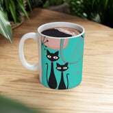 Kate McEnroe New York Mid Mod Atomic Cat Ceramic Mug, 11oz MCM Retro Mid Century Modern, Turquoise, Pink Boomerang Starbursts Coffee, Tea Drinkware - 127581923Mugs23841630601813893934