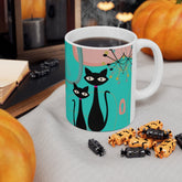 Kate McEnroe New York Mid Mod Atomic Cat Ceramic Mug, 11oz MCM Retro Mid Century Modern, Turquoise, Pink Boomerang Starbursts Coffee, Tea Drinkware - 127581923Mugs23841630601813893934