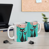 Kate McEnroe New York Mid Mod Atomic Cat Ceramic Mug, 11oz MCM Retro Mid Century Modern, Turquoise, Pink Boomerang Starbursts Coffee, Tea Drinkware - 127581923Mugs23841630601813893934