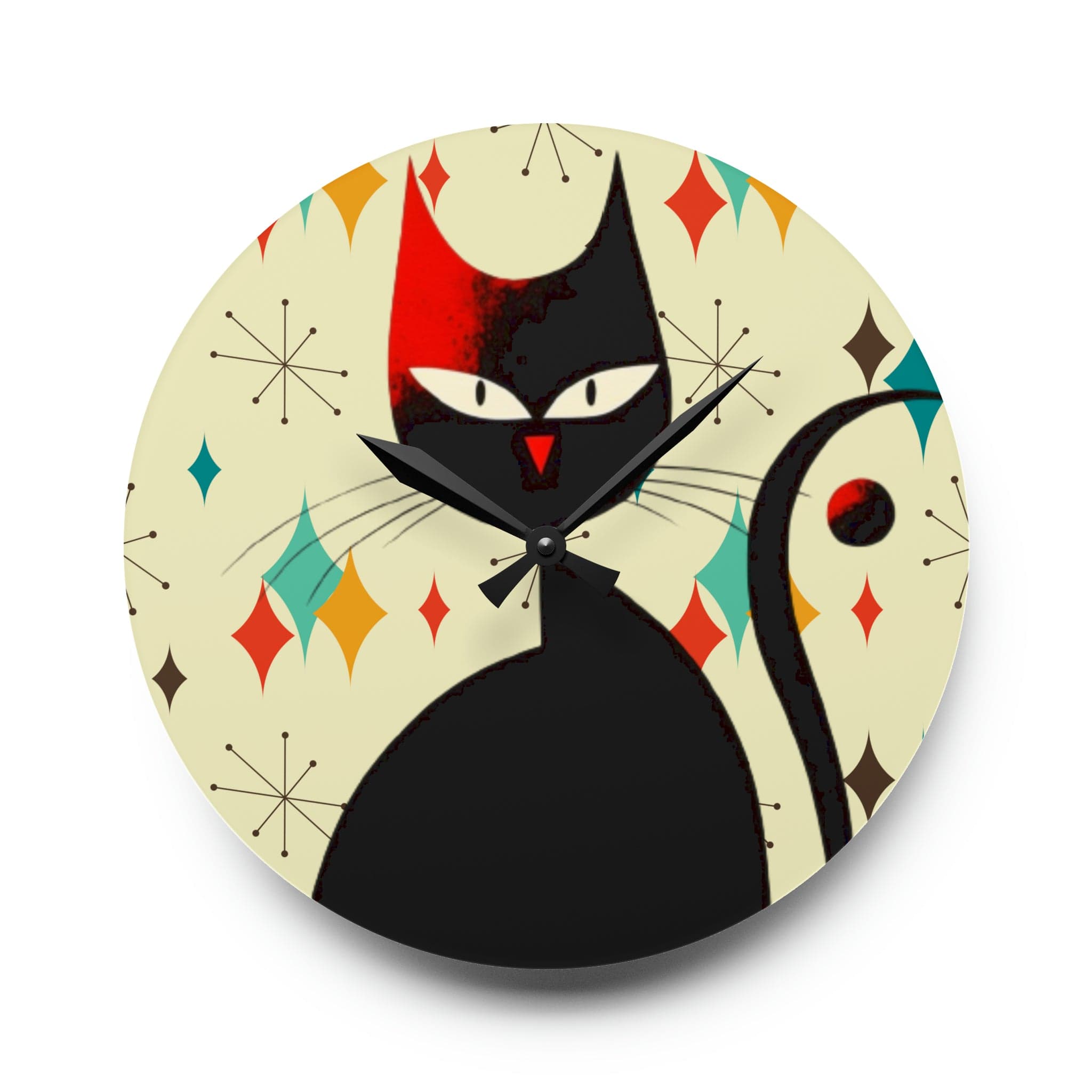 Kate McEnroe New York Mid Mod Atomic Cat Franciscan Diamond Starburst Acrylic Wall Clock, Retro MCM Living Room, Bedroom, Kids Room Home DecorWall Clocks17709933974678485363
