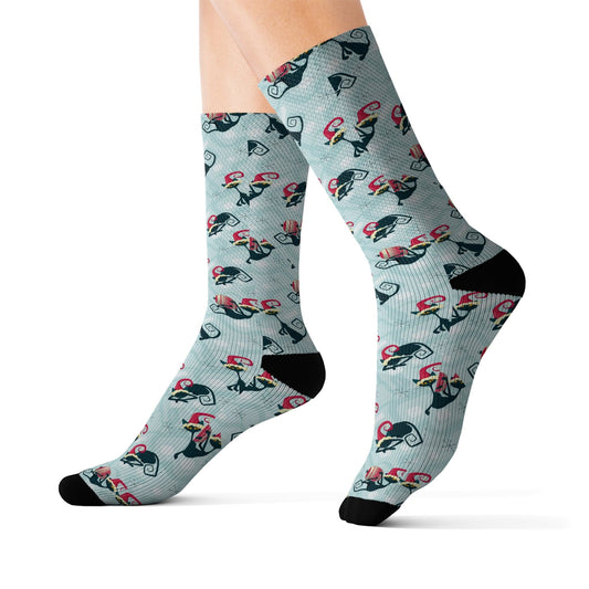 Printify Mid Mod Atomic Cat Retro Christmas Cozy Crew Length Socks, Fleece Lined, Ribbed Tubes, Cushioned Bottoms, Holiday Gifts, Stocking Stuffers All Over Prints M 25579621896791617610