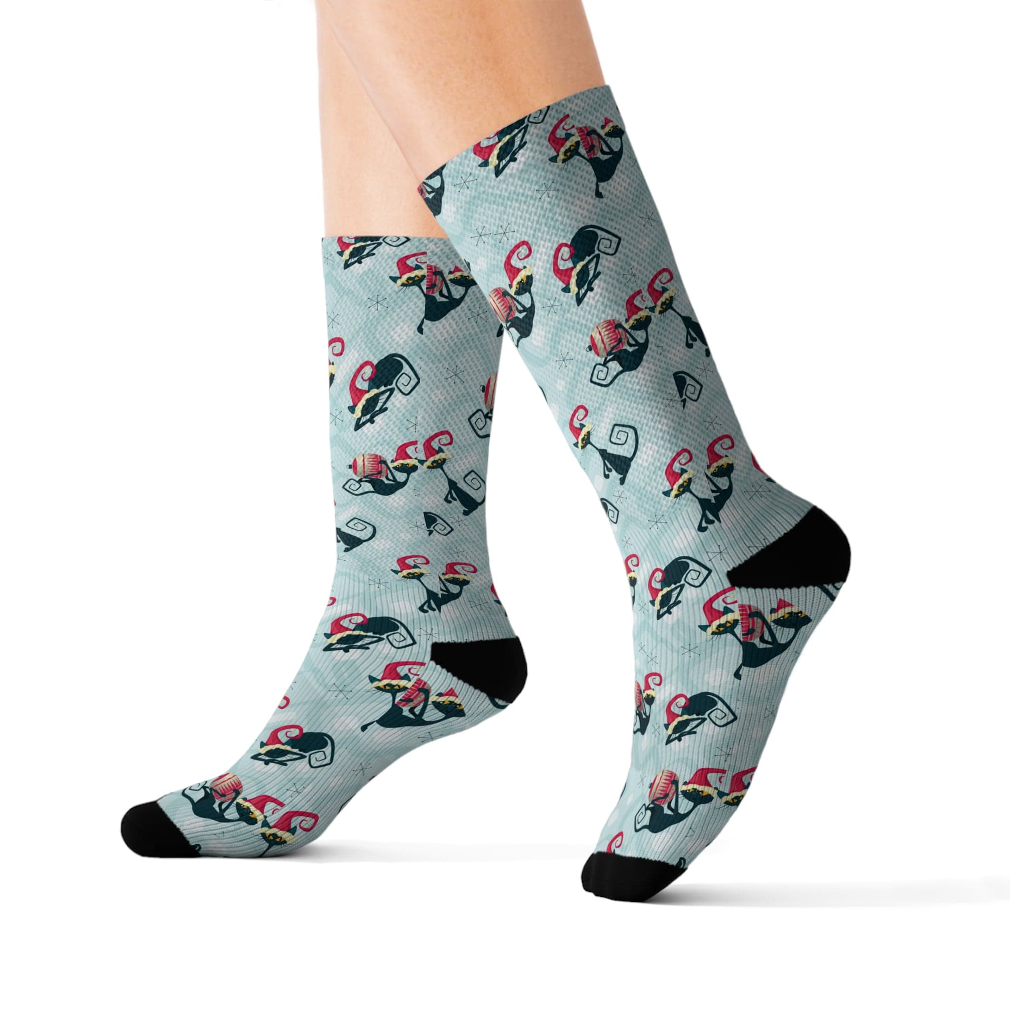Kate McEnroe New York Mid Mod Atomic Cat Retro Christmas Cozy Crew Length Socks, Fleece Lined, Ribbed Tubes, Cushioned Bottoms, Holiday Gifts, Stocking StuffersSocks17124468633101282813