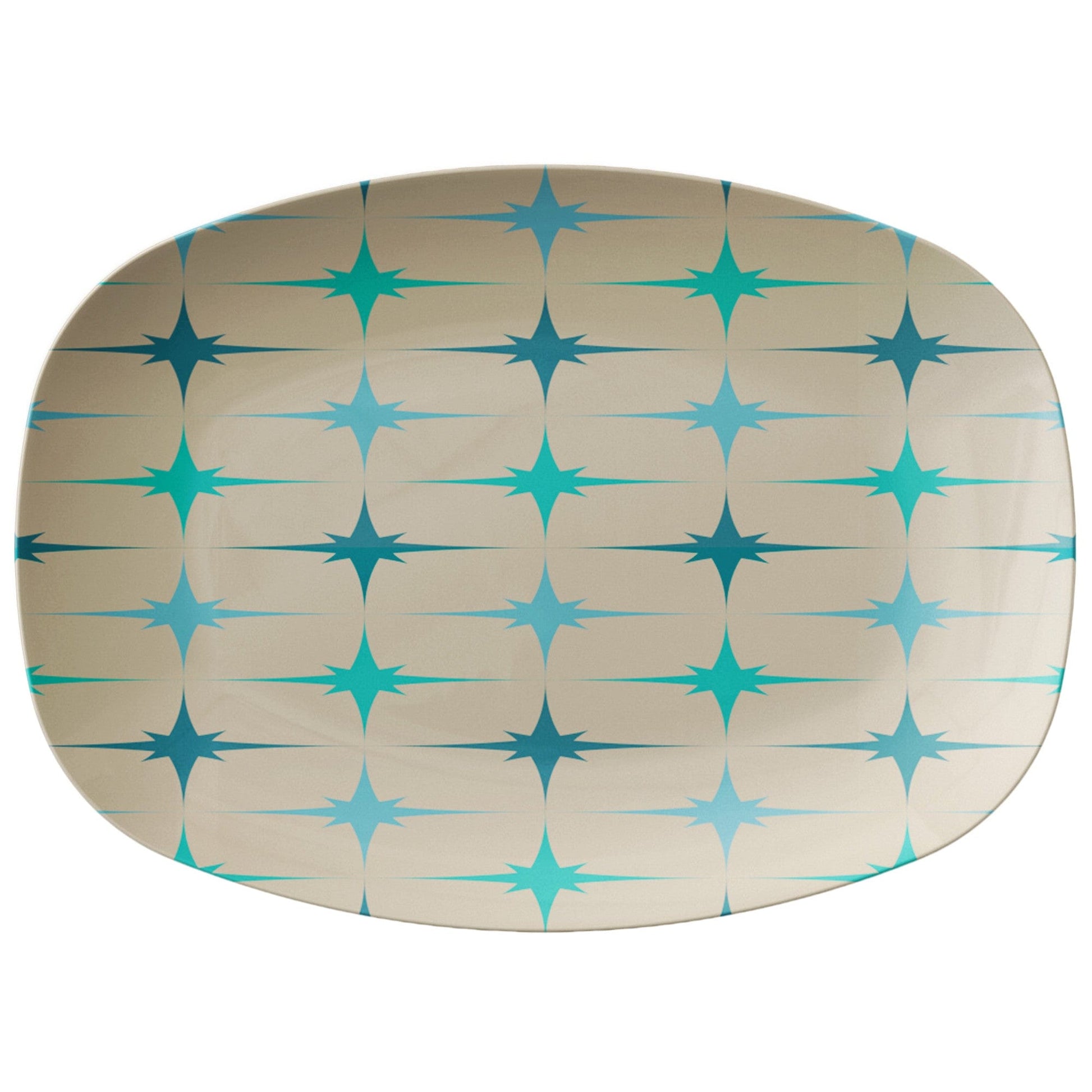 teelaunch Mid Mod Atomic Starburst Platter, 50s Vintage Mid Century Modern Beige, Turquoise, Sky Blue Dinnerware, Grilling Platter, Decorative Dishes, MCM Kitchen Gifts - 132082723 Kitchenware 9727