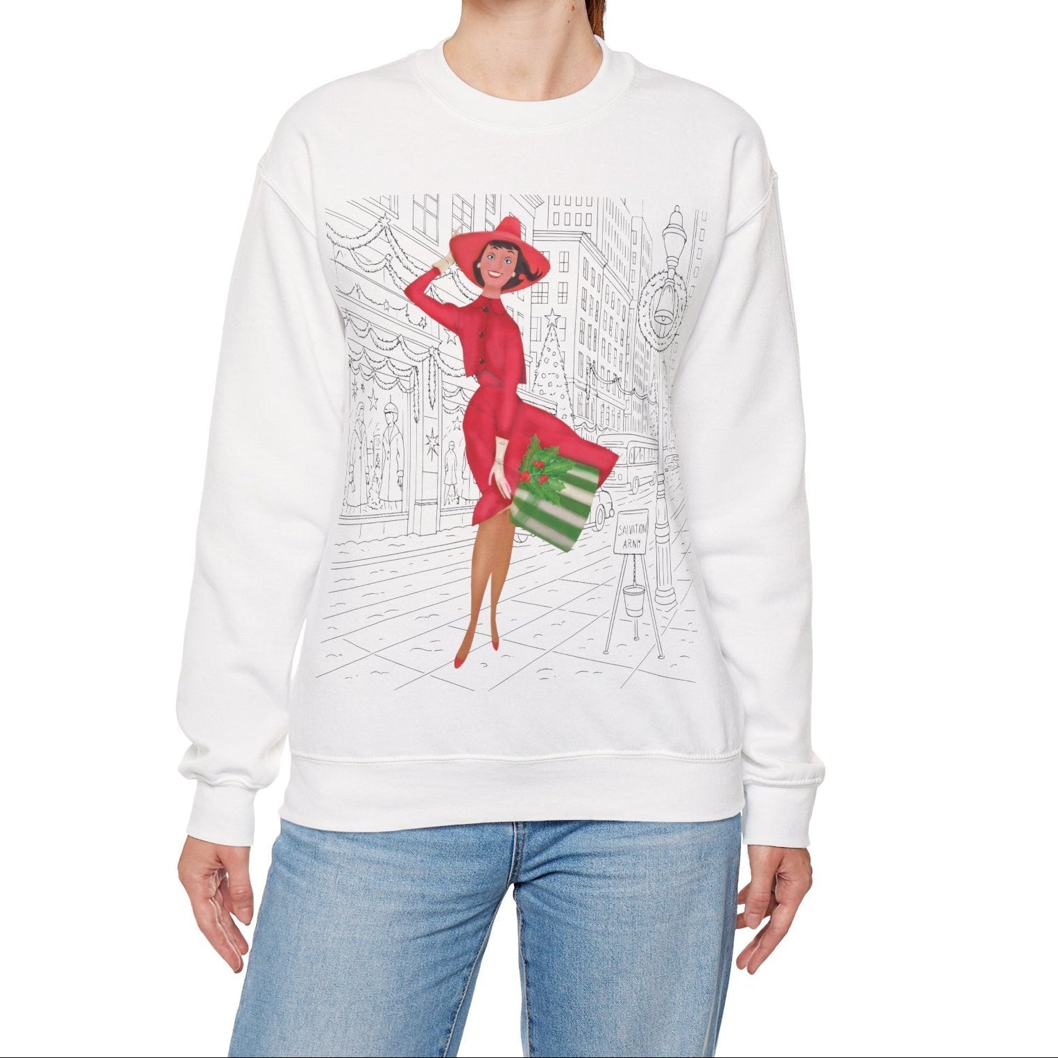 Kate McEnroe New York Mid Mod Cityscape Holiday Sweatshirt, Retro Vintage 50s Christmas CrewneckSweatshirts17808635028264976579