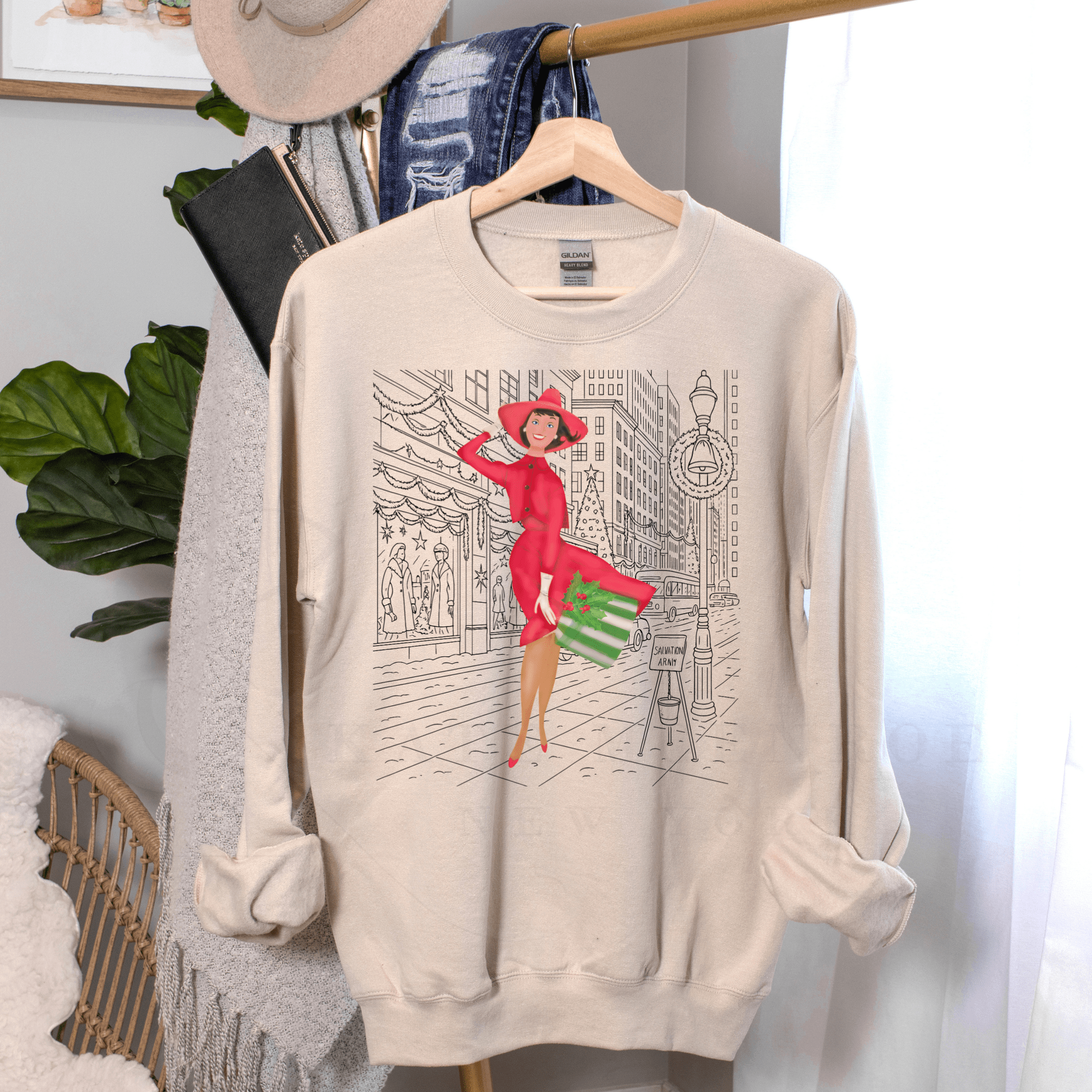 Kate McEnroe New York Mid Mod Cityscape Holiday Sweatshirt, Retro Vintage 50s Christmas CrewneckSweatshirts18871664530893011467