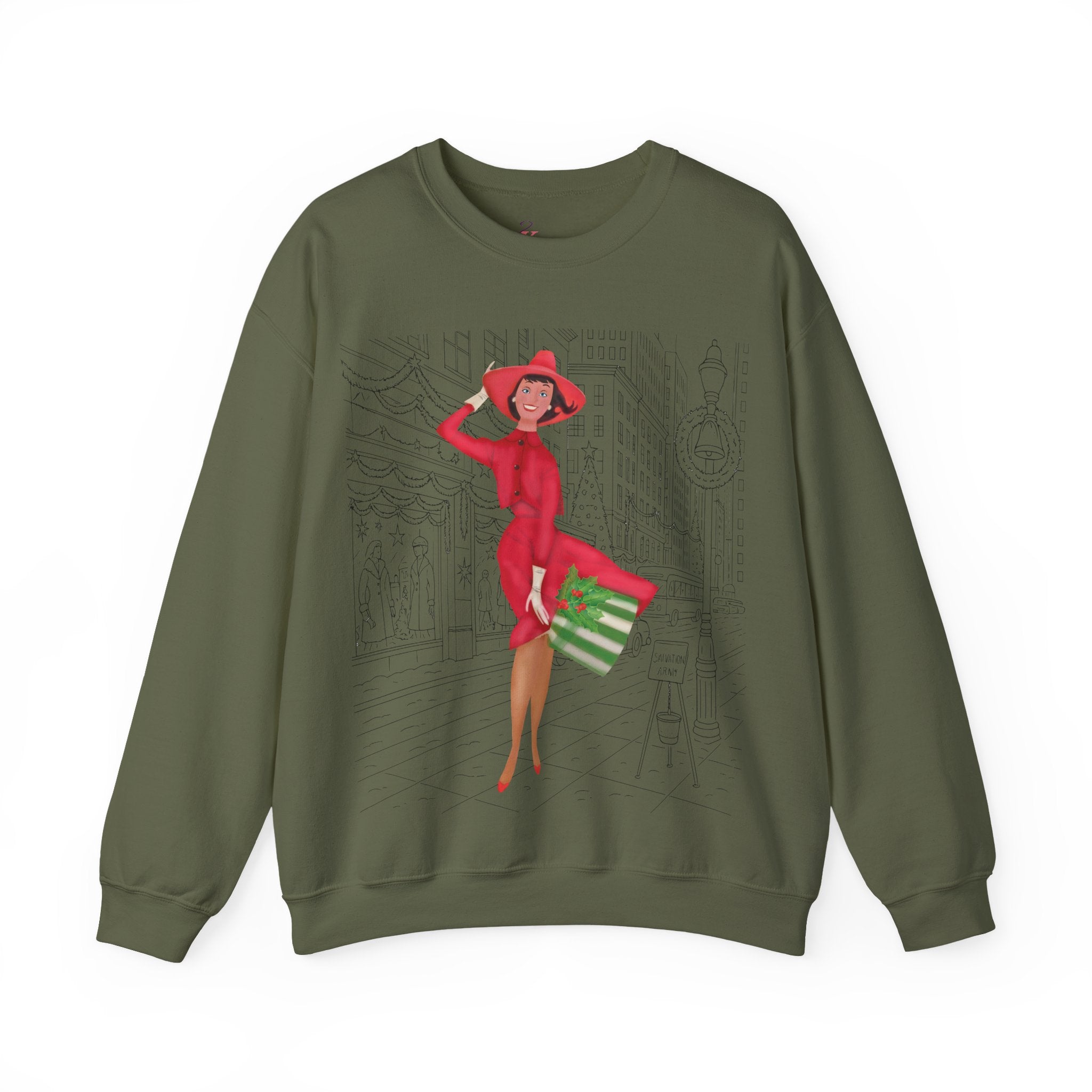 Kate McEnroe New York Mid Mod Cityscape Holiday Sweatshirt, Retro Vintage 50s Christmas CrewneckSweatshirts65426947722977282937