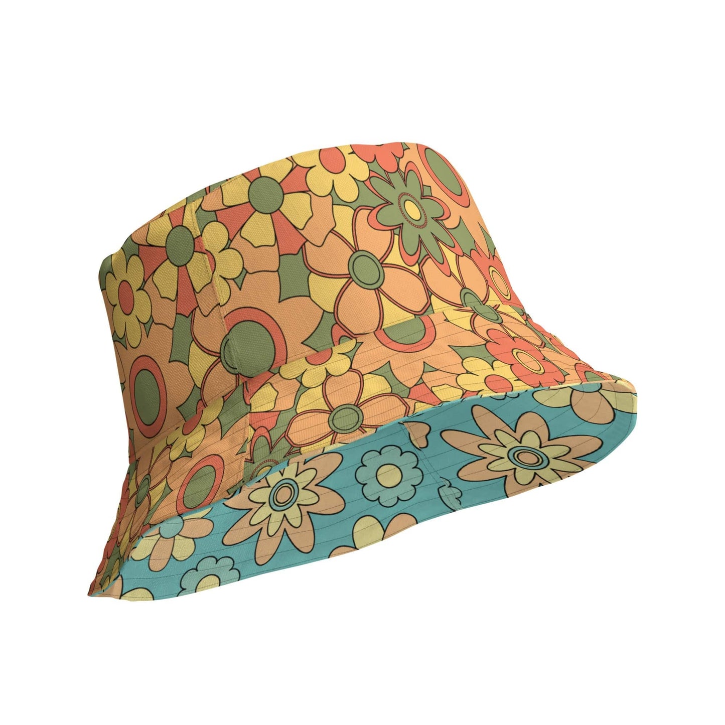 Kate McEnroe New York Mid Mod Daisy Groovy Hippie Floral Reversible Bucket Hat Hats