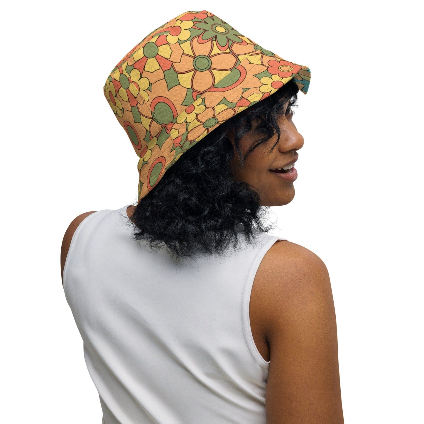 Kate McEnroe New York Mid Mod Daisy Groovy Hippie Floral Reversible Bucket Hat Hats L/XL 63C6EF29CADB6_16361