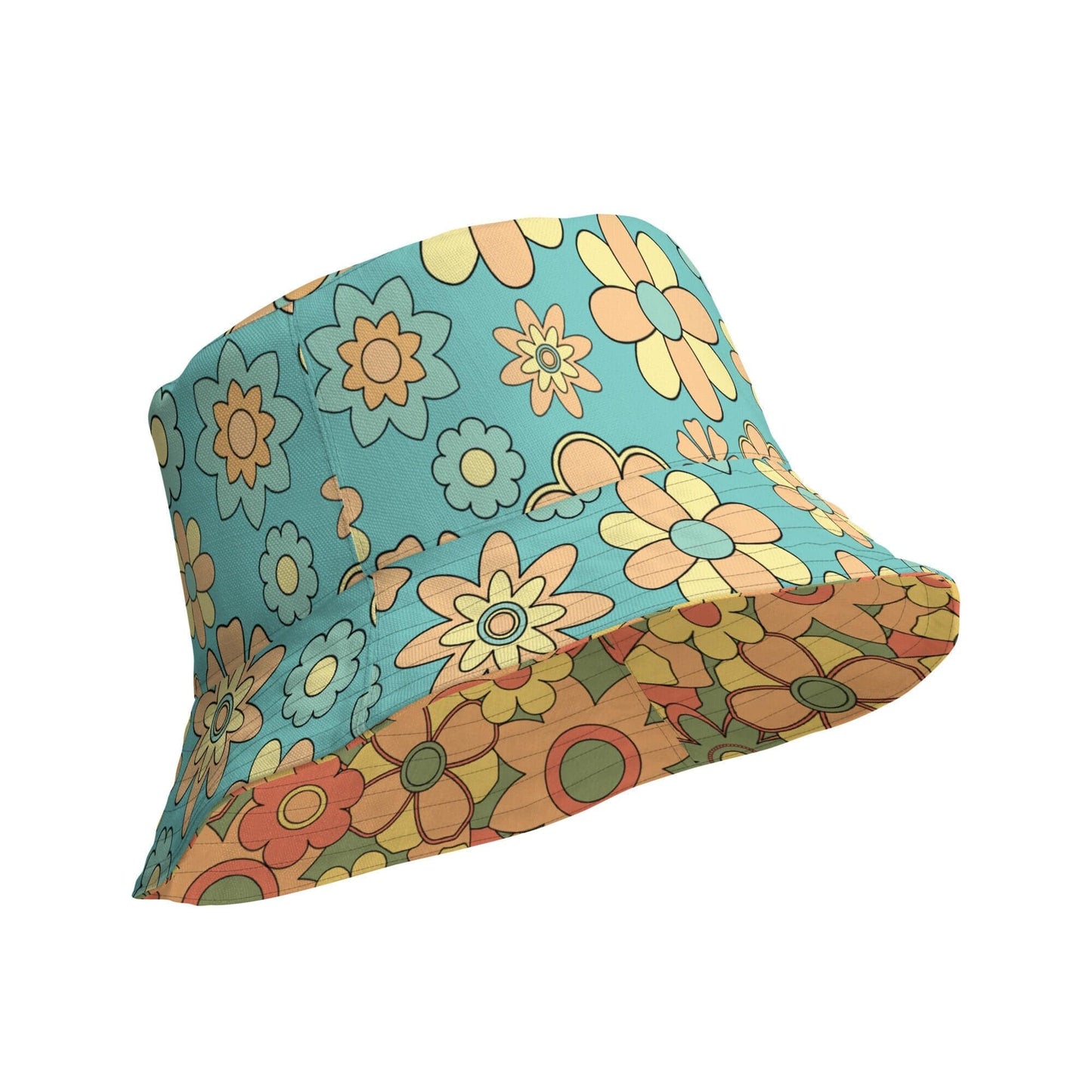 Kate McEnroe New York Mid Mod Daisy Groovy Hippie Floral Reversible Bucket Hat Hats S/M 63C6EF29CADB6_16360
