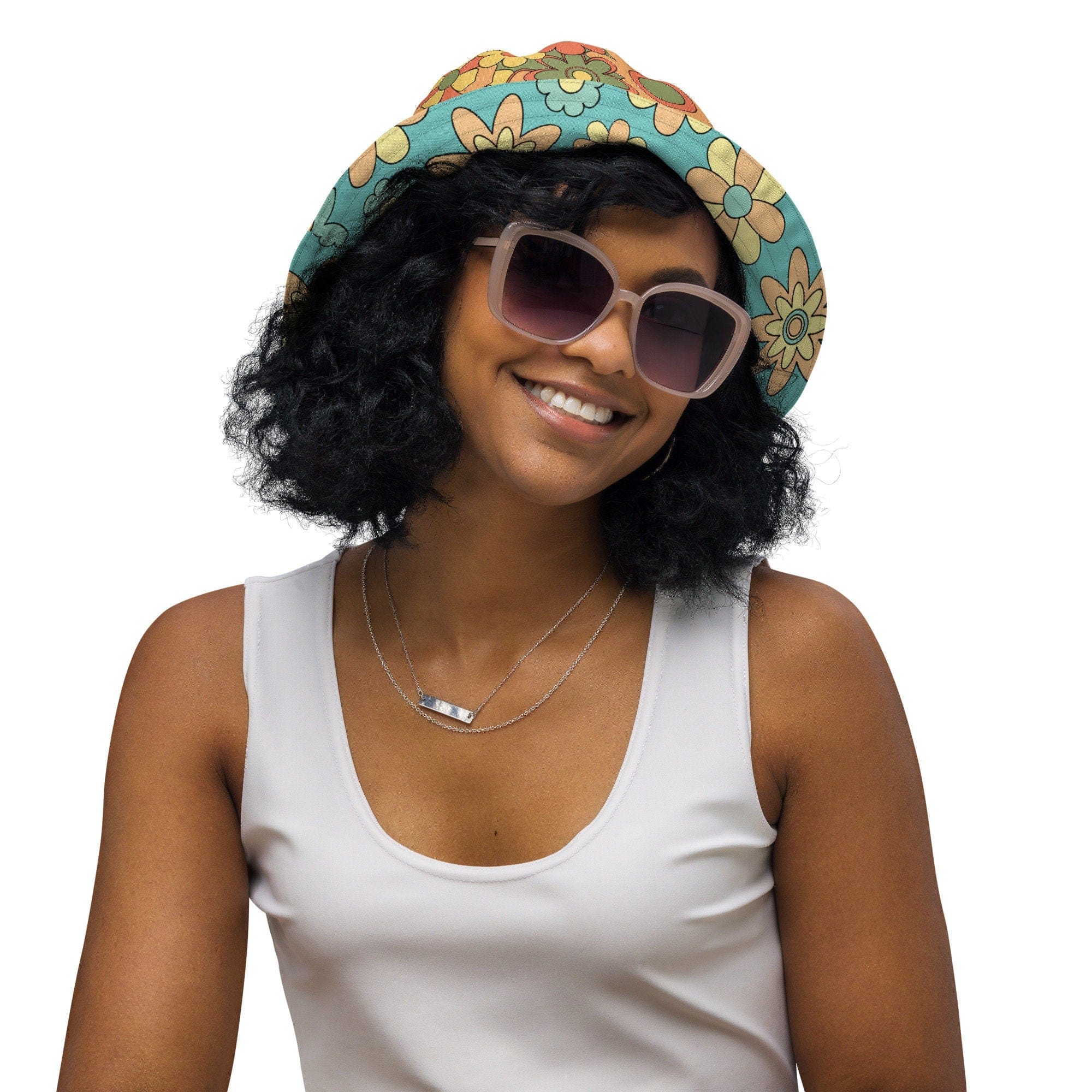 Kate McEnroe New York Mid Mod Daisy Groovy Hippie Floral Reversible Bucket HatHats63C6EF29CADB6_16361
