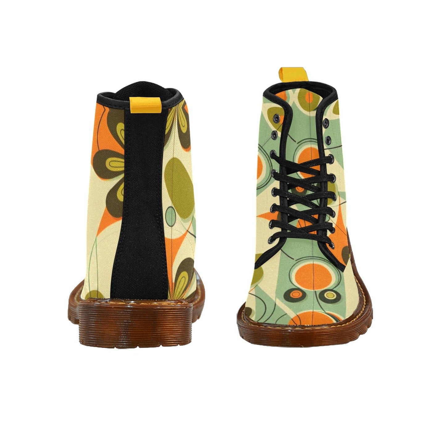 interestprint Mid Mod Daisy Retro 60s  Women's Canvas Boots, Mid Century Modern Groovy Hippie Party Boots Boots