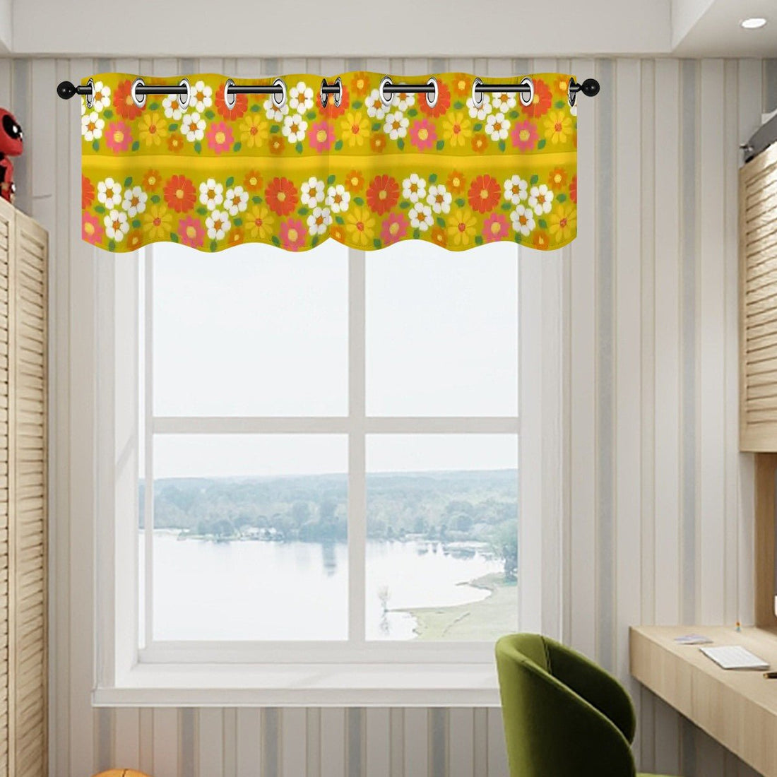 Kate McEnroe New York Mid Mod Daisy Window Valance, Retro Groovy Floral Kitchen Curtain, 60s Grommet Tier PanelValancesIMPdfTFnvZ