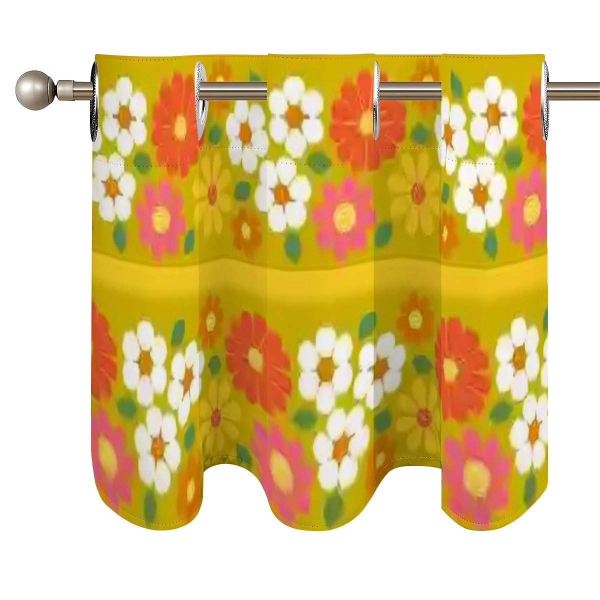 Kate McEnroe New York Mid Mod Daisy Window Valance, Retro Groovy Floral Kitchen Curtain, 60s Grommet Tier PanelValancesIMPdfTFnvZ