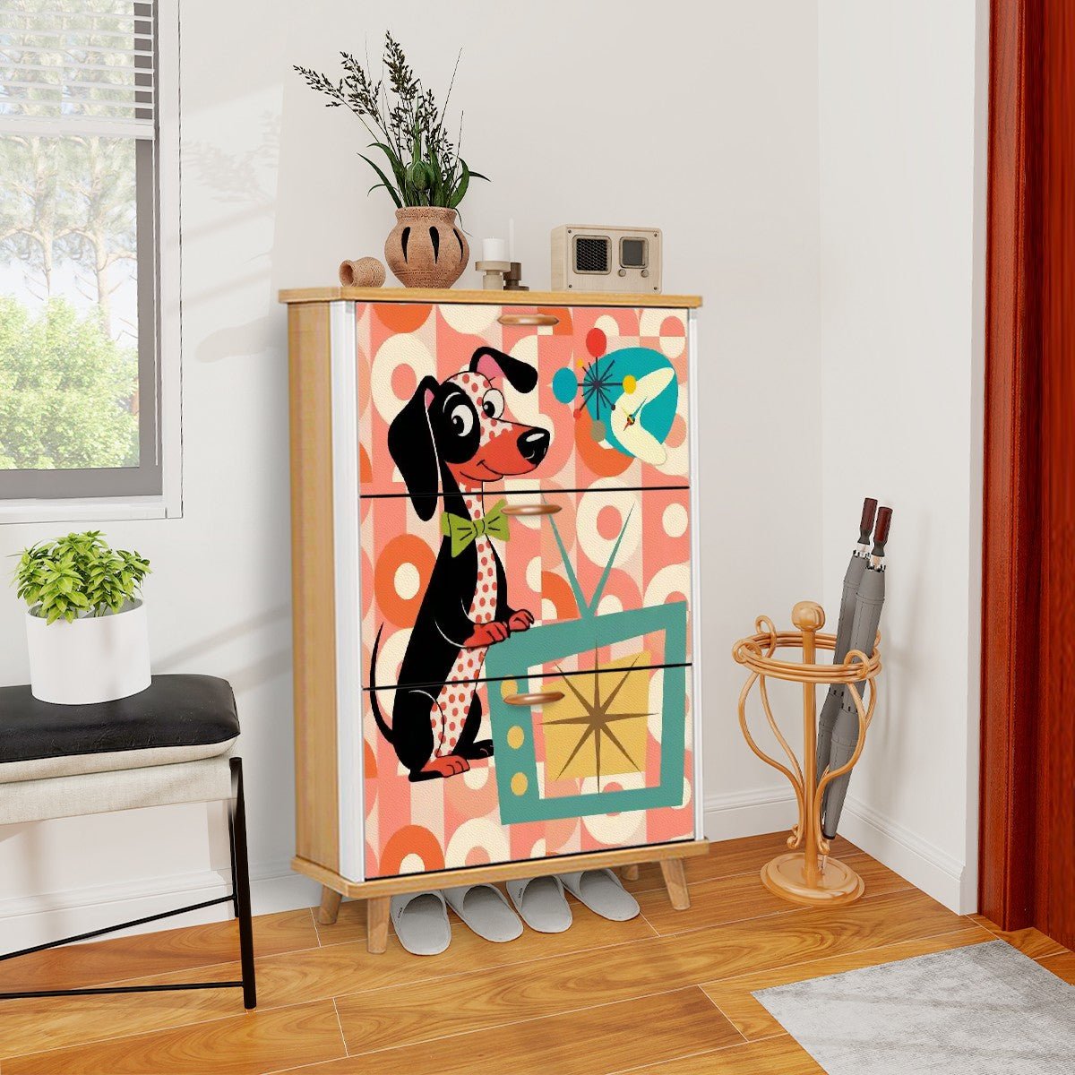 Kate McEnroe New York Mid Mod Doxie Dog Retro Dachshund TV Shoe CabinetShoe StoragefZPjwA8pGD