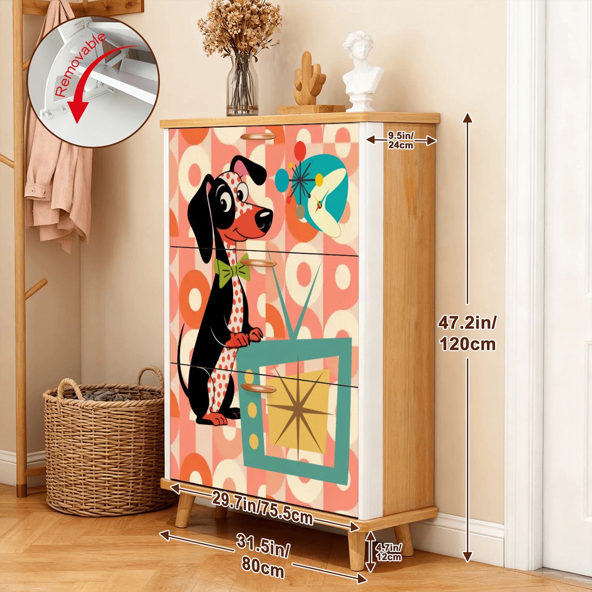 Kate McEnroe New York Mid Mod Doxie Dog Retro Dachshund TV Shoe CabinetShoe StoragefZPjwA8pGD