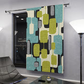 Kate McEnroe New York Mid Mod Geometric Abstract Retro Teal, Lime Green, Gray, Black Window CurtainsWindow CurtainsW3D - ORA - GRA - SH3