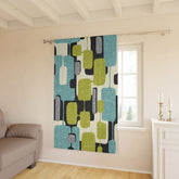 Kate McEnroe New York Mid Mod Geometric Abstract Retro Teal, Lime Green, Gray, Black Window CurtainsWindow CurtainsW3D - ORA - GRA - SH3