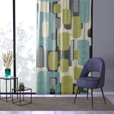 Kate McEnroe New York Mid Mod Geometric Abstract Retro Teal, Lime Green, Gray, Black Window CurtainsWindow CurtainsW3D - ORA - GRA - SH3