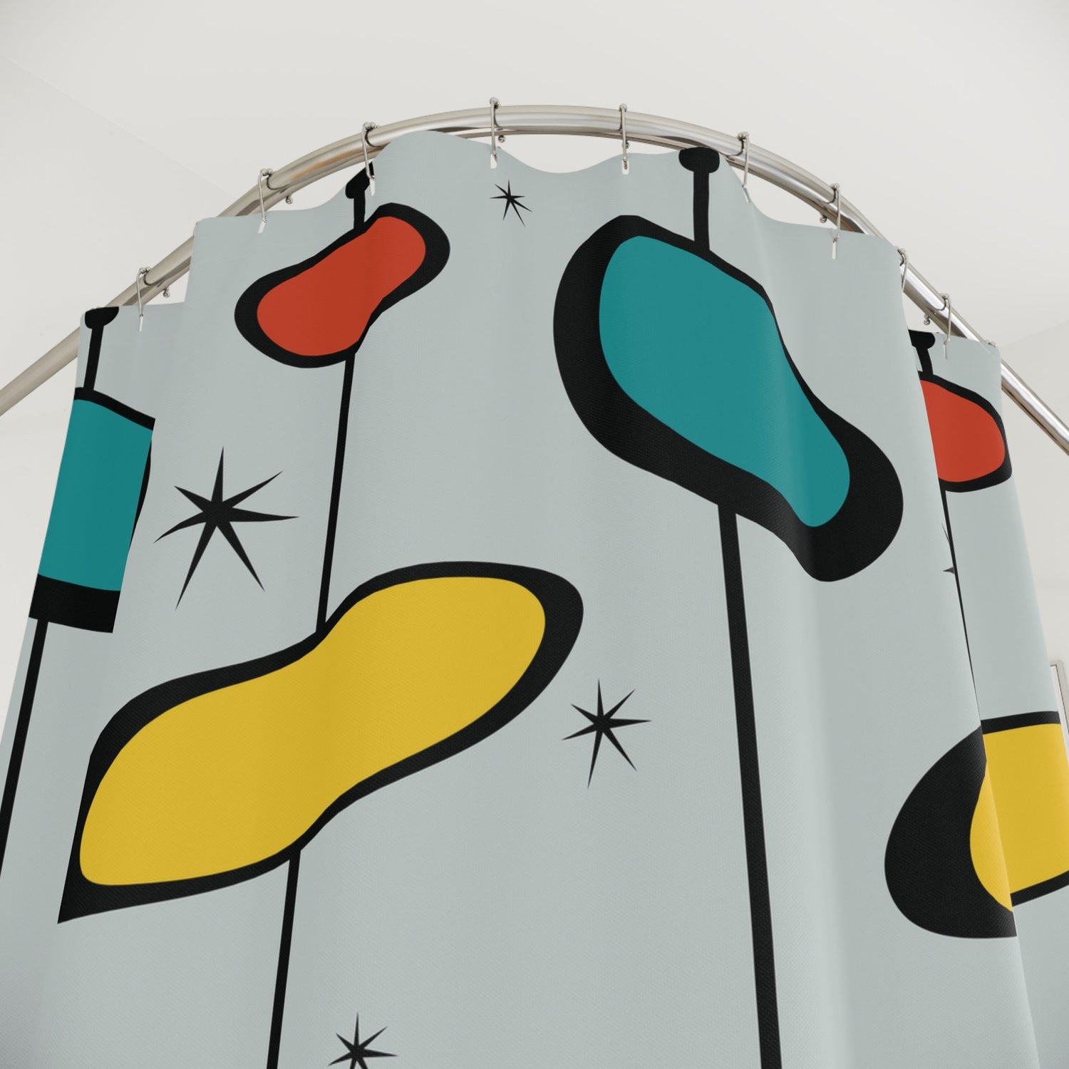 Kate McEnroe New York Mid Mod Geometric Retro Googie Shower Curtain, Mid Century Modern Atomic Starburst Bathroom DecorShower Curtains14639183775605414055