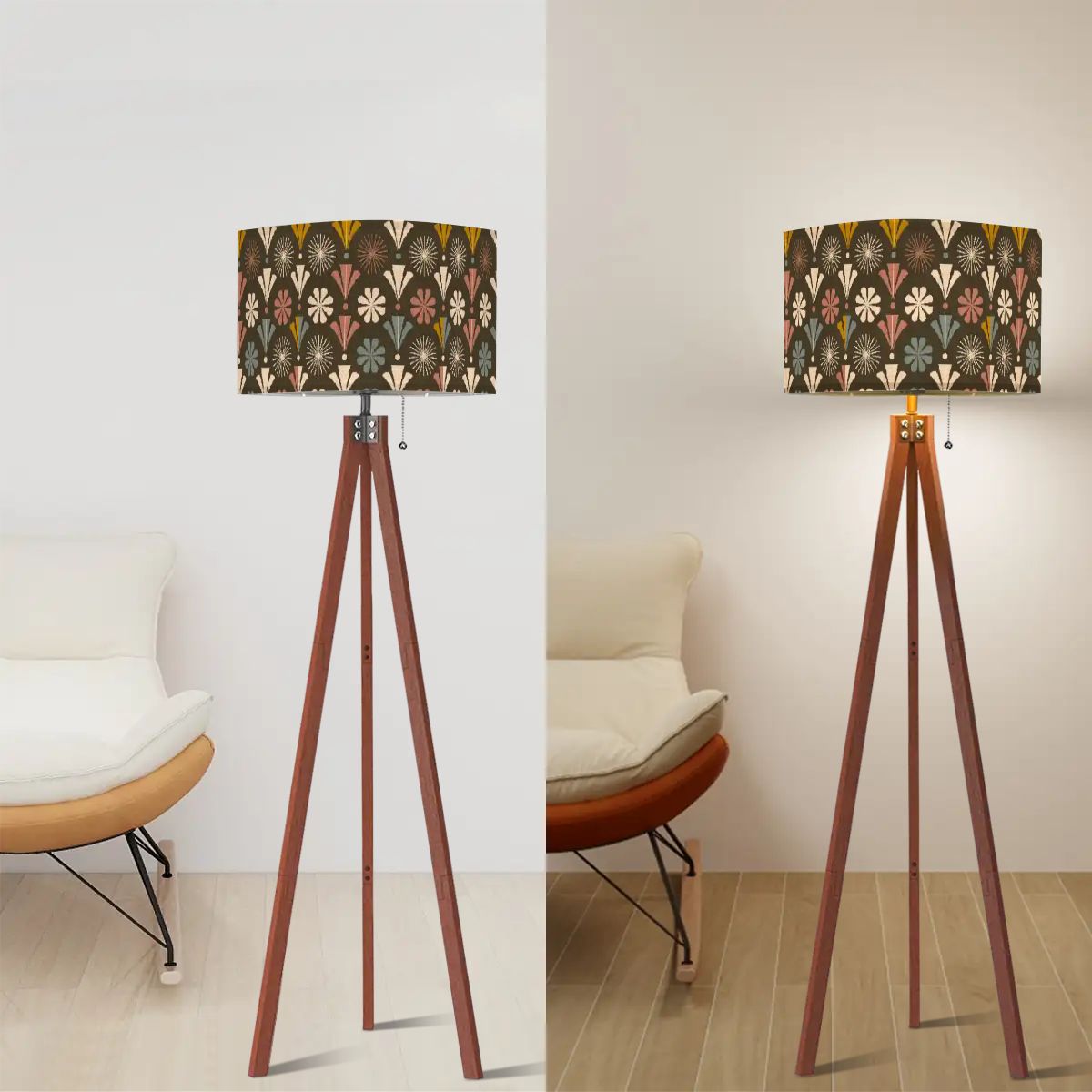 Kate McEnroe New York Mid Mod Groovy 60s Floral Starburst Mid Century Tripod Floor LampTripod Floor LampsHziqiUJ0dI