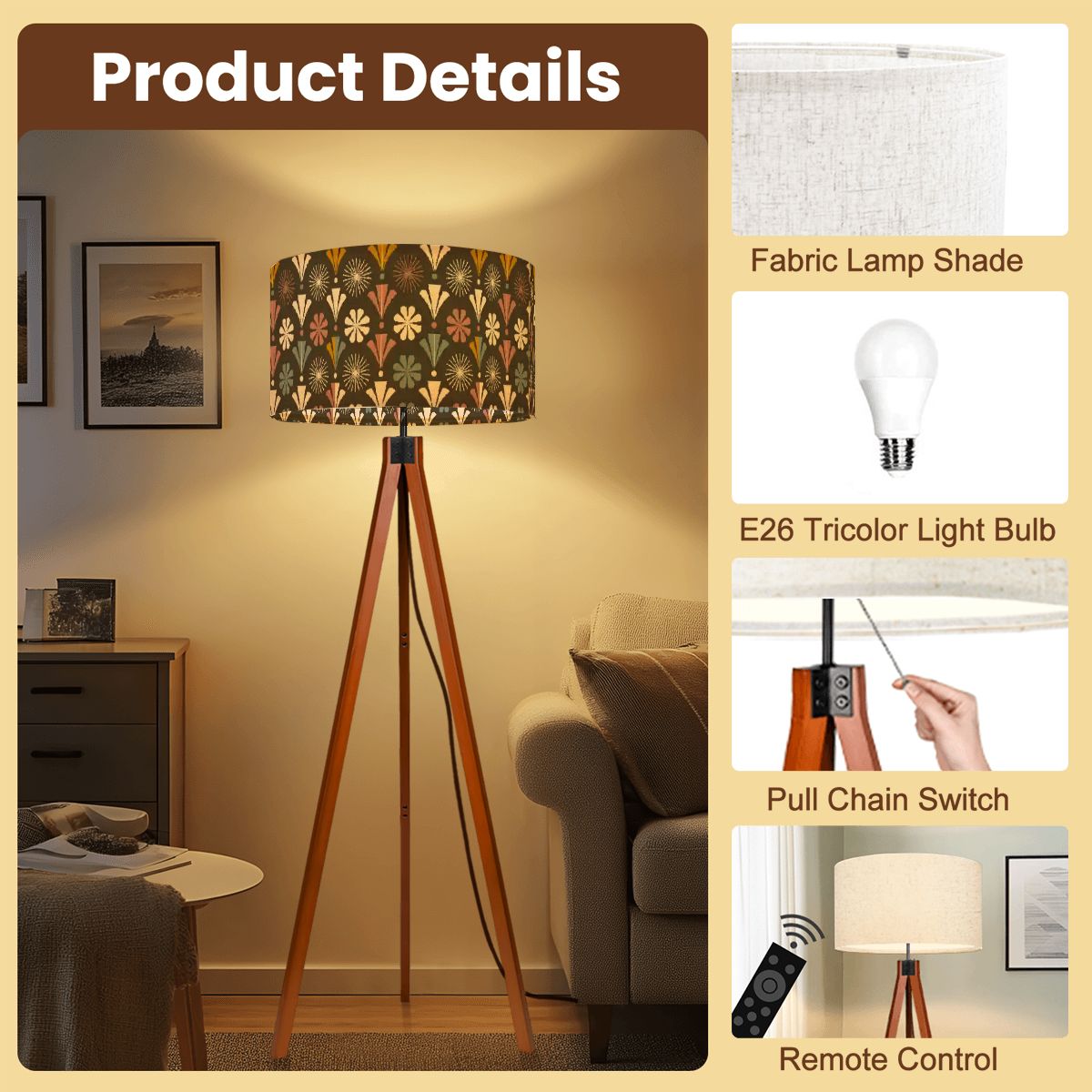 Kate McEnroe New York Mid Mod Groovy 60s Floral Starburst Mid Century Tripod Floor LampTripod Floor LampsHziqiUJ0dI