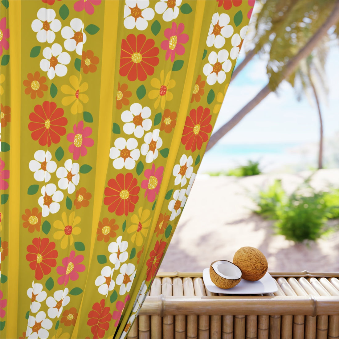 Kate McEnroe New York Mid Mod Groovy Daisy Blackout Curtain, Retro Floral Hippie Window Panel, Vintage Harvest Gold 60s DecorWindow Curtains19370655838026241801