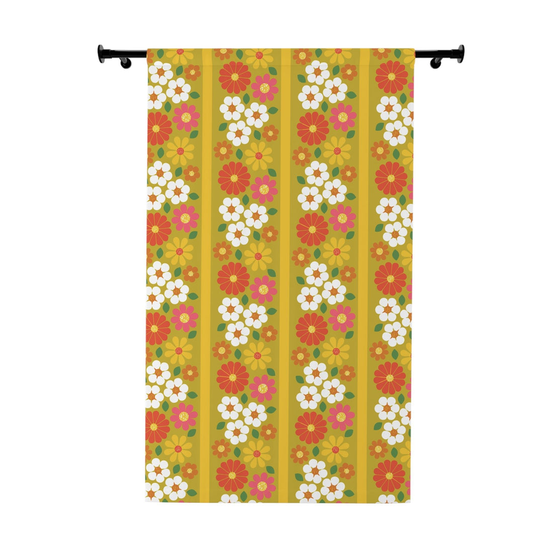 Kate McEnroe New York Mid Mod Groovy Daisy Blackout Curtain, Retro Floral Hippie Window Panel, Vintage Harvest Gold 60s DecorWindow Curtains19370655838026241801