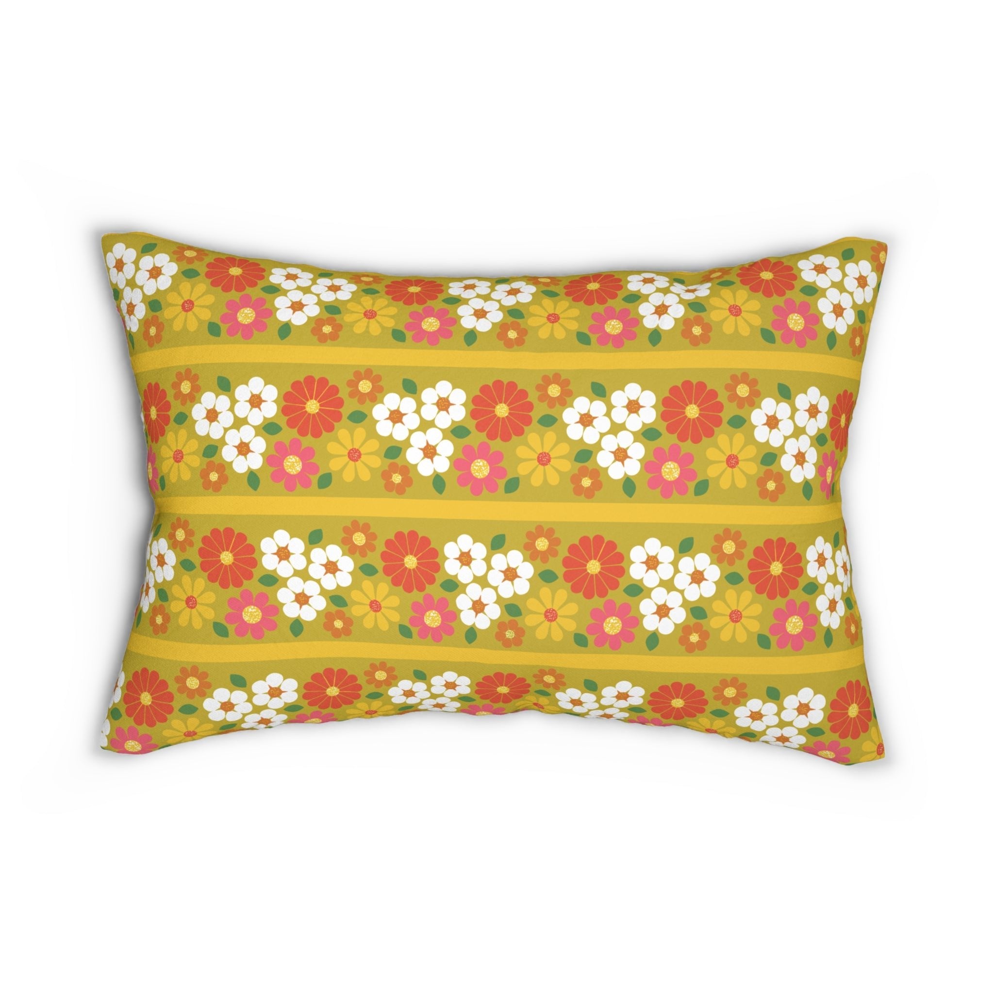 Kate McEnroe New York Mid Mod Groovy Daisy Lumbar Pillow, Retro 60s Floral Hippie Throw Cushion, Vintage Harvest Gold MCM DecorLumbar Pillows18971519203645155431