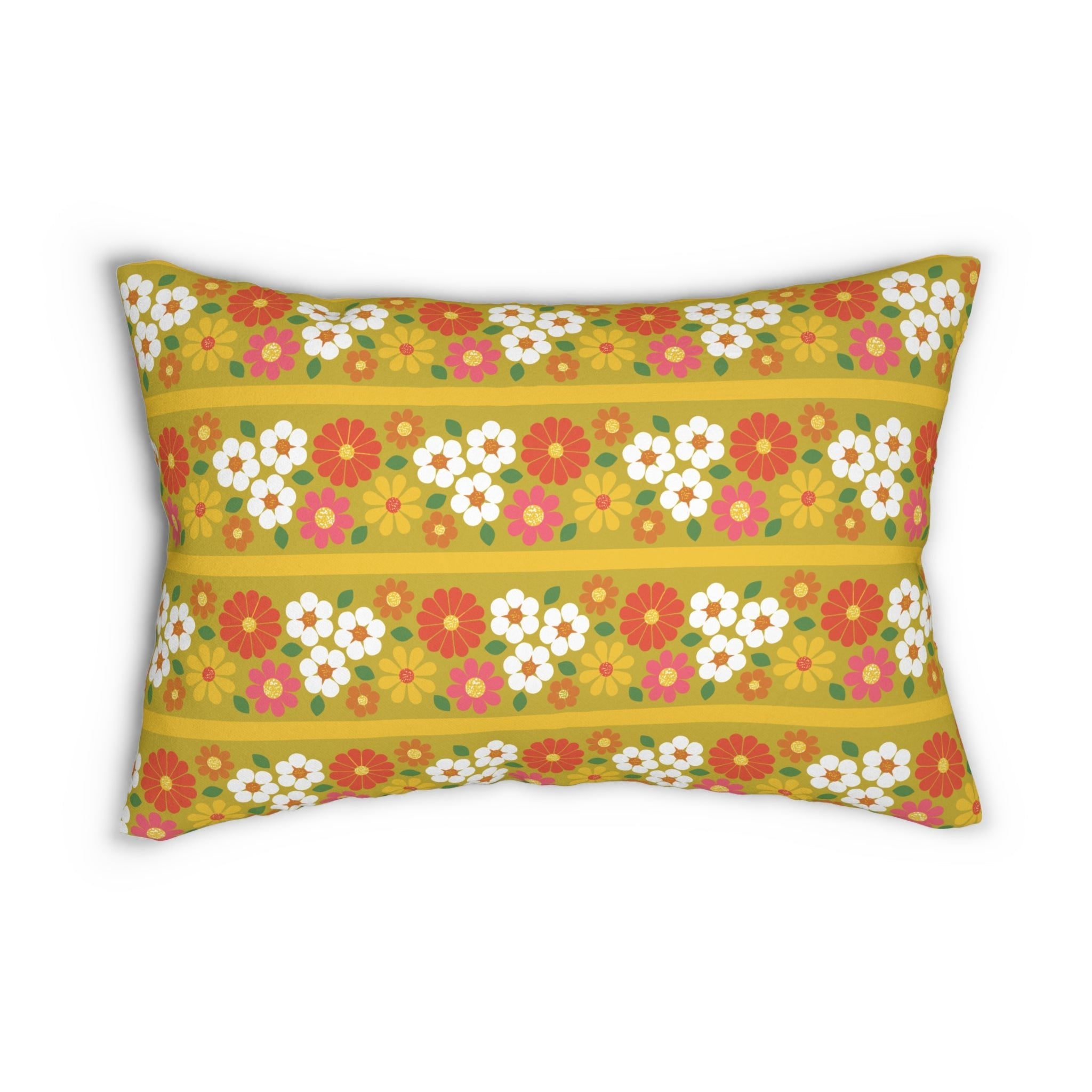 Kate McEnroe New York Mid Mod Groovy Daisy Lumbar Pillow, Retro 60s Floral Hippie Throw Cushion, Vintage Harvest Gold MCM DecorLumbar Pillows18971519203645155431
