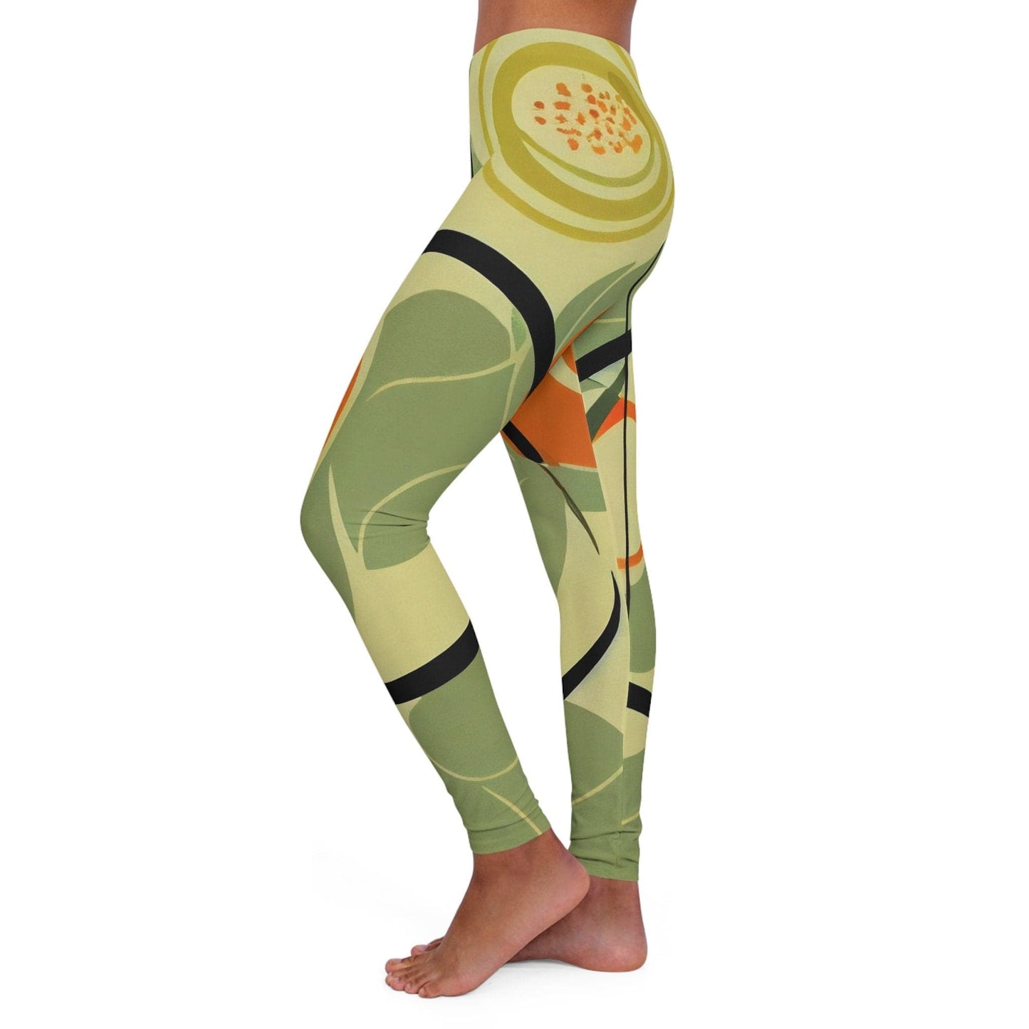 Kate McEnroe New York Mid Mod Groovy Hippie Retro Women's Spandex Leggings, 70s Burnt Orange & Green Yoga Wear Leggings