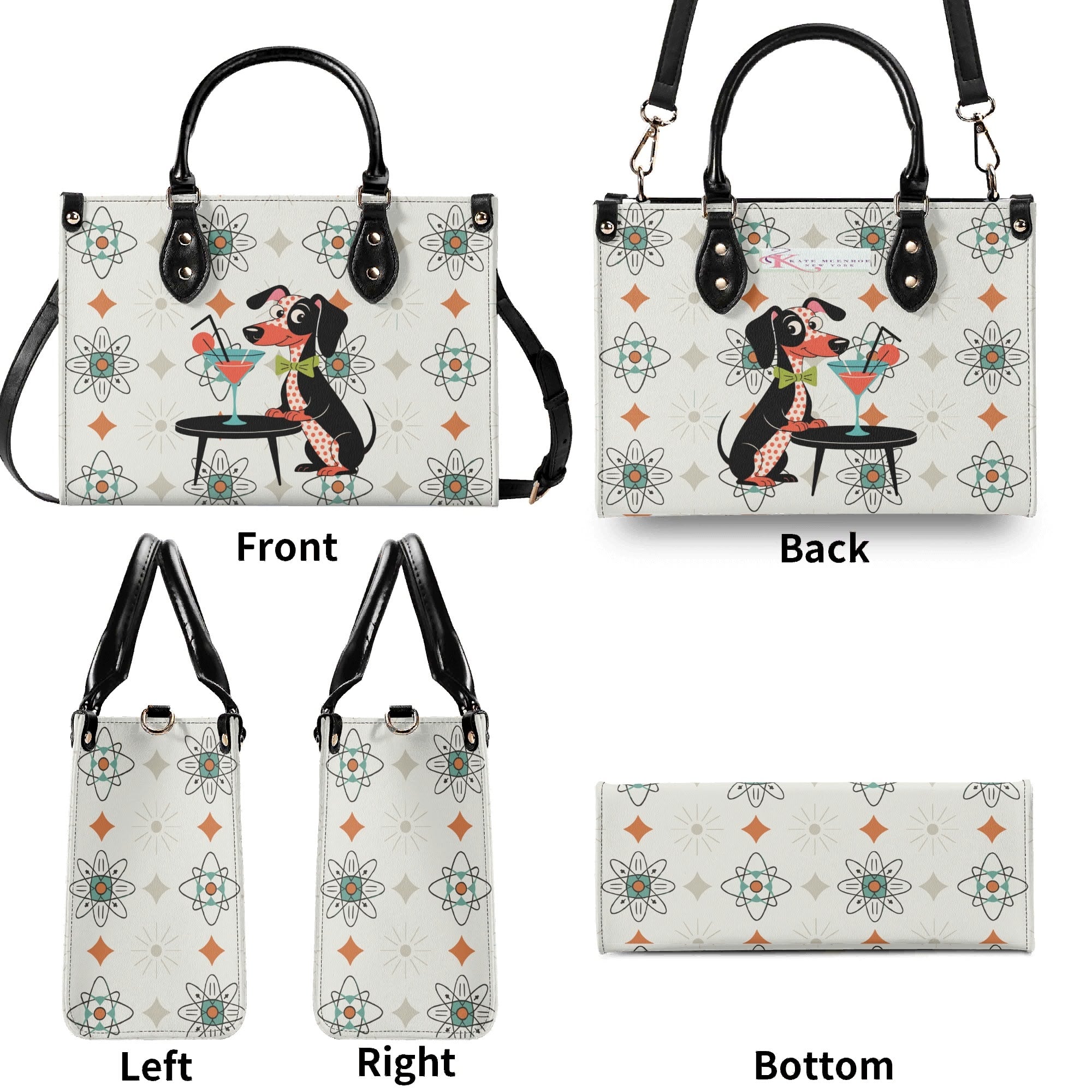 Kate McEnroe New York Mid Mod Kitsch Doxie Dog Atomic Starbursts MCM Cocktail SatchelHandbagsY576MXVW-1
