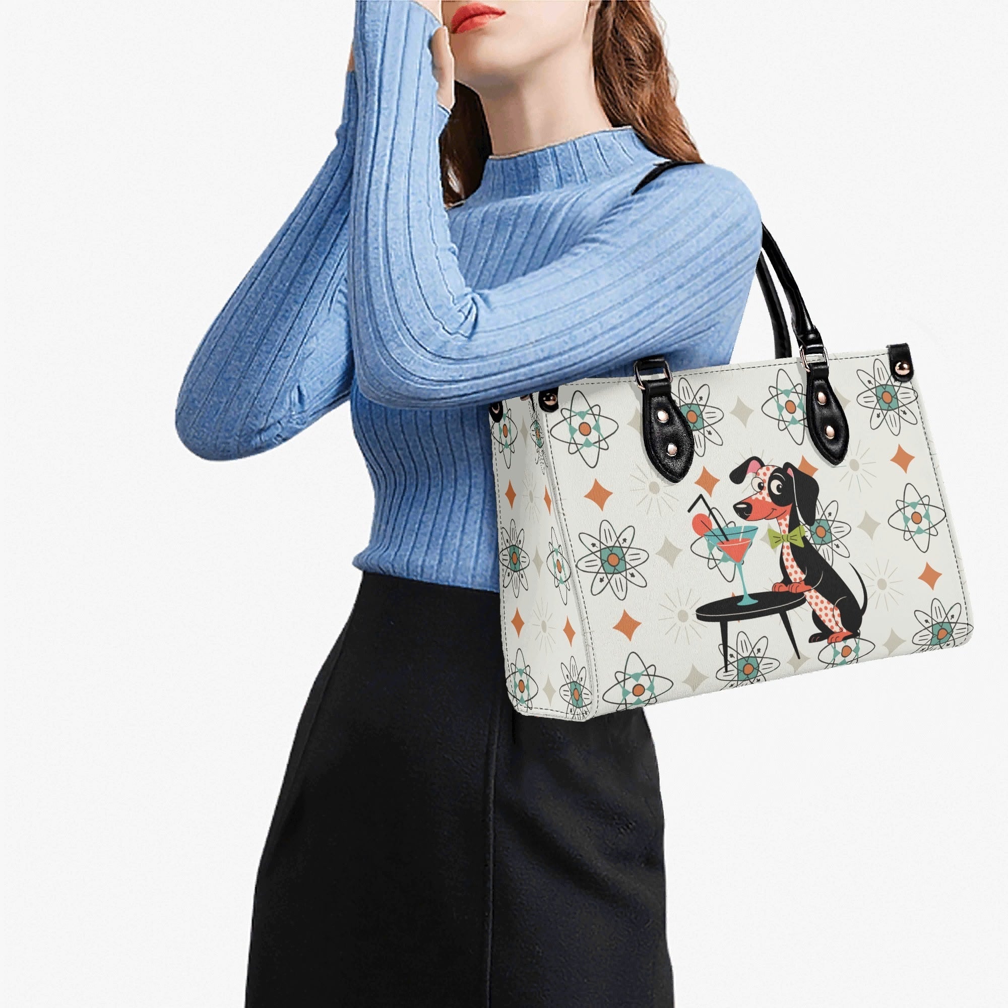 Kate McEnroe New York Mid Mod Kitsch Doxie Dog Atomic Starbursts MCM Cocktail SatchelHandbagsY576MXVW-1