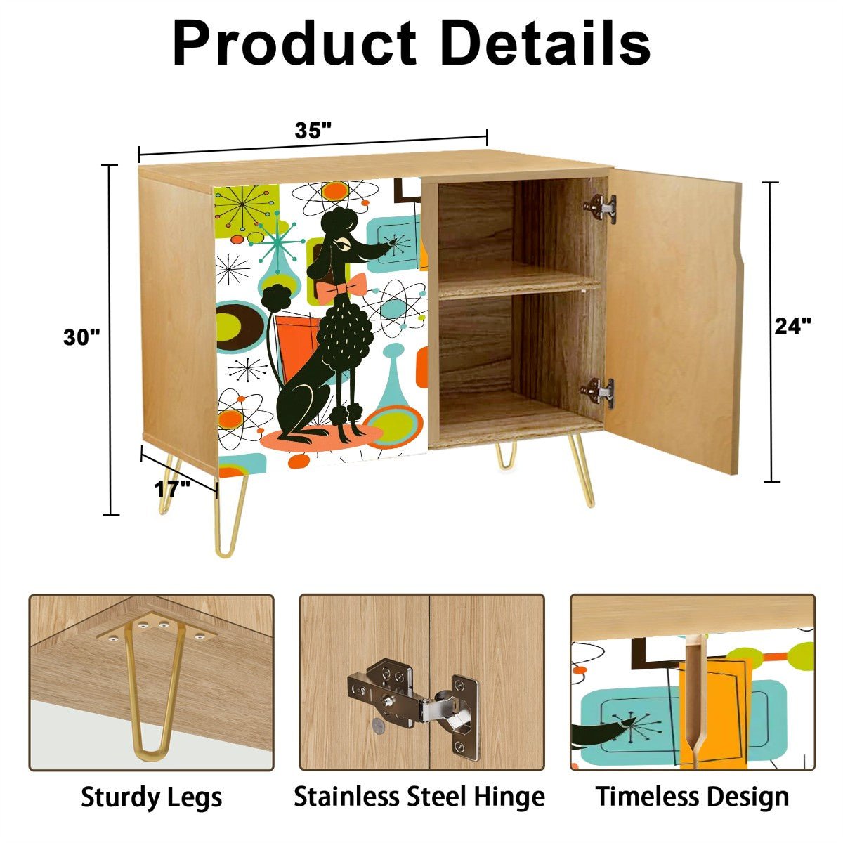Kate McEnroe New York Mid Mod Poodle Sideboard Cabinet, Retro 50s Starburst Atomic Storage UnitStorage Cabinets8vdH0p8F8s