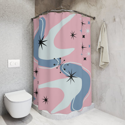 Kate McEnroe New York Mid Mod Retro Atomic Boomerang Starburst Pink Shower CurtainShower Curtains32757465093476880920
