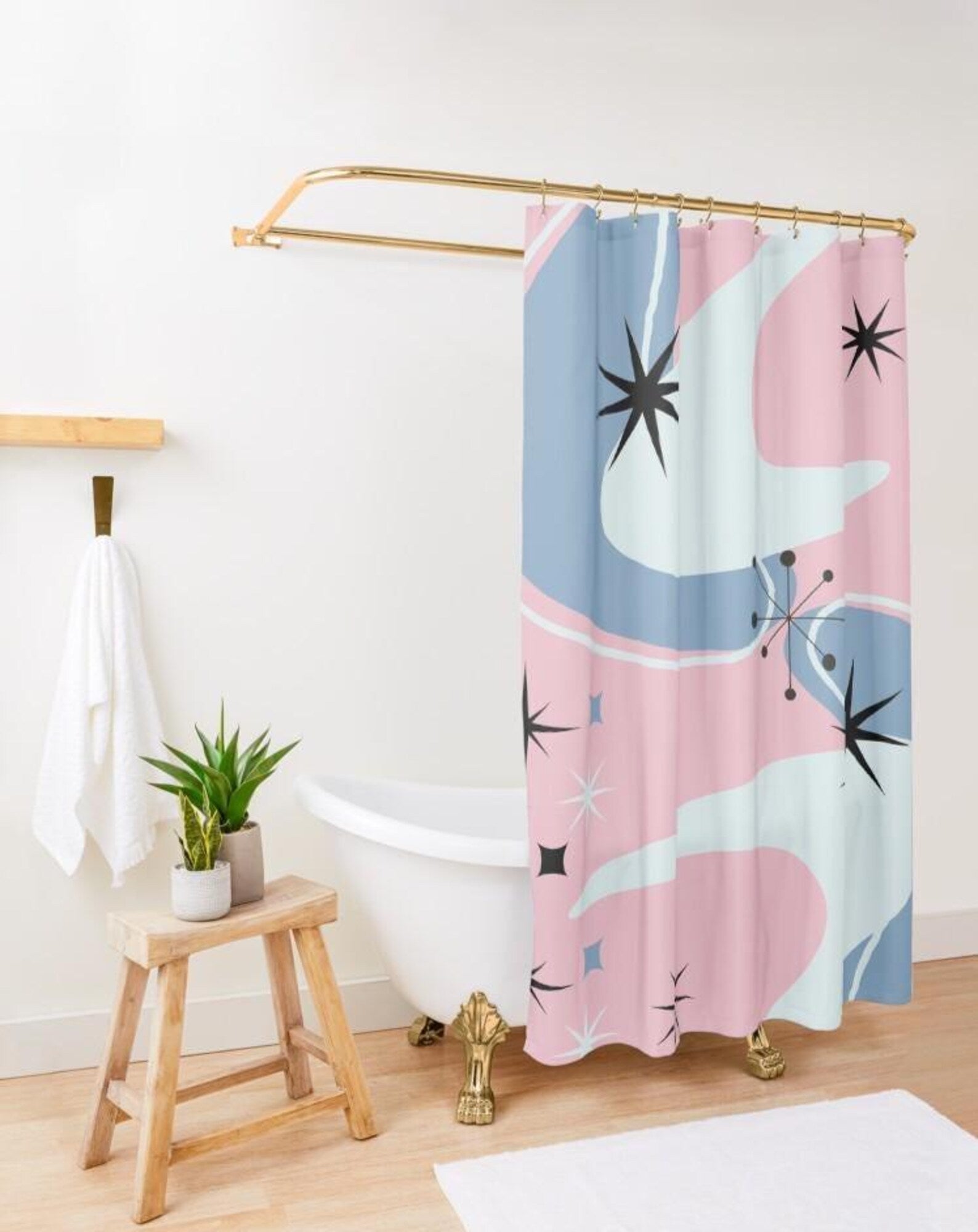 Kate McEnroe New York Mid Mod Retro Atomic Boomerang Starburst Pink Shower CurtainShower Curtains32757465093476880920