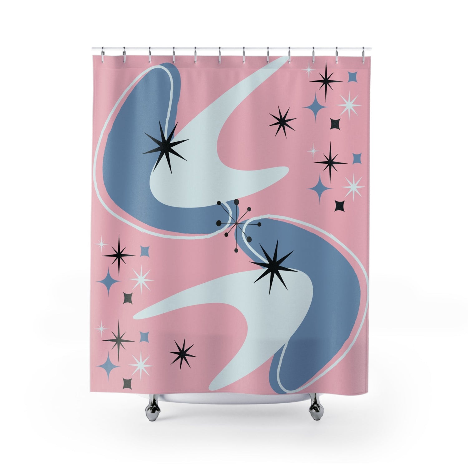 Kate McEnroe New York Mid Mod Retro Atomic Boomerang Starburst Pink Shower CurtainShower Curtains32757465093476880920