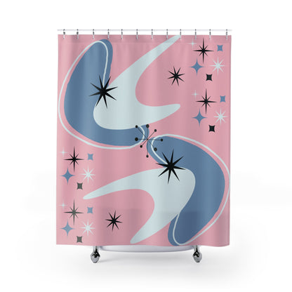 Kate McEnroe New York Mid Mod Retro Atomic Boomerang Starburst Pink Shower CurtainShower Curtains32757465093476880920
