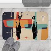 Kate McEnroe New York Mid Mod Retro Atomic Cat Bath Mat, MCM Kitschy, Aqua, Orange, Mustard Yellow, Gray, Geometric Bathroom Rug, Atomic Age Bath DecorBath Mats26137986935487113575