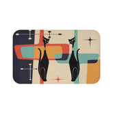 Kate McEnroe New York Mid Mod Retro Atomic Cat Bath Mat, MCM Kitschy, Aqua, Orange, Mustard Yellow, Gray, Geometric Bathroom Rug, Atomic Age Bath DecorBath Mats26137986935487113575