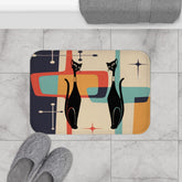 Kate McEnroe New York Mid Mod Retro Atomic Cat Bath Mat, MCM Kitschy, Aqua, Orange, Mustard Yellow, Gray, Geometric Bathroom Rug, Atomic Age Bath DecorBath Mats45567644431819833443