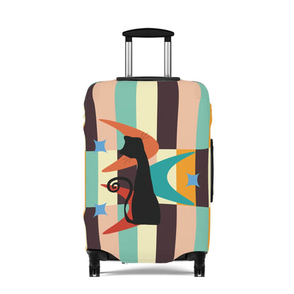 Printify Mid Mod Retro Atomic Cat Luggage Cover, MCM Starburst Swanky Pastel Color Blocks, Hip Travel Case Decor Accessories
