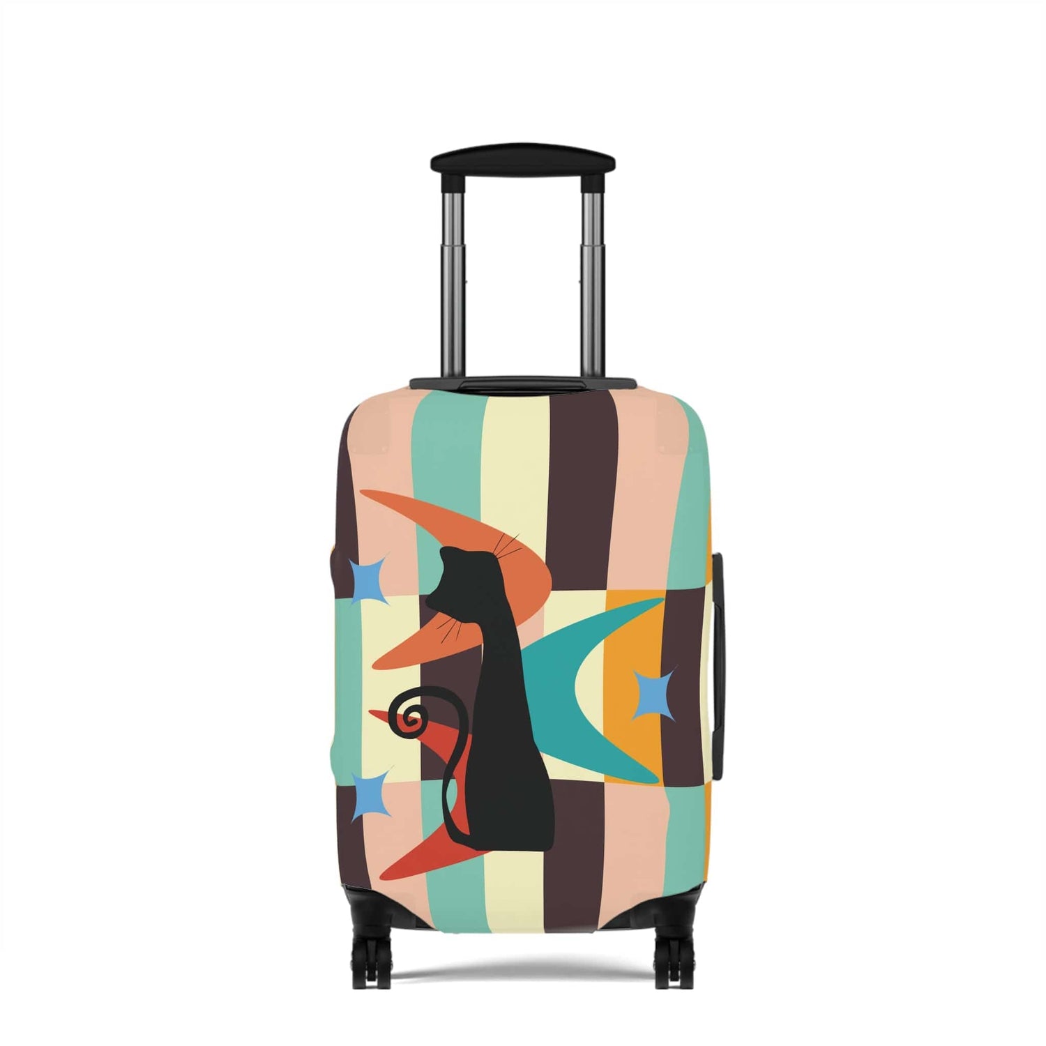 Printify Mid Mod Retro Atomic Cat Luggage Cover, MCM Starburst Swanky Pastel Color Blocks, Hip Travel Case Decor Accessories