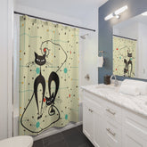 Kate McEnroe New York Mid Mod Retro Atomic Cat Shower Curtain, MCM Retro Kitschy, Mid Century Modern Starburst Bathroom Decor - 128782023Shower CurtainsS40 - MCT - BEG - 7x7