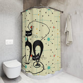 Kate McEnroe New York Mid Mod Retro Atomic Cat Shower Curtain, MCM Retro Kitschy, Mid Century Modern Starburst Bathroom Decor - 128782023Shower CurtainsS40 - MCT - BEG - 7x7